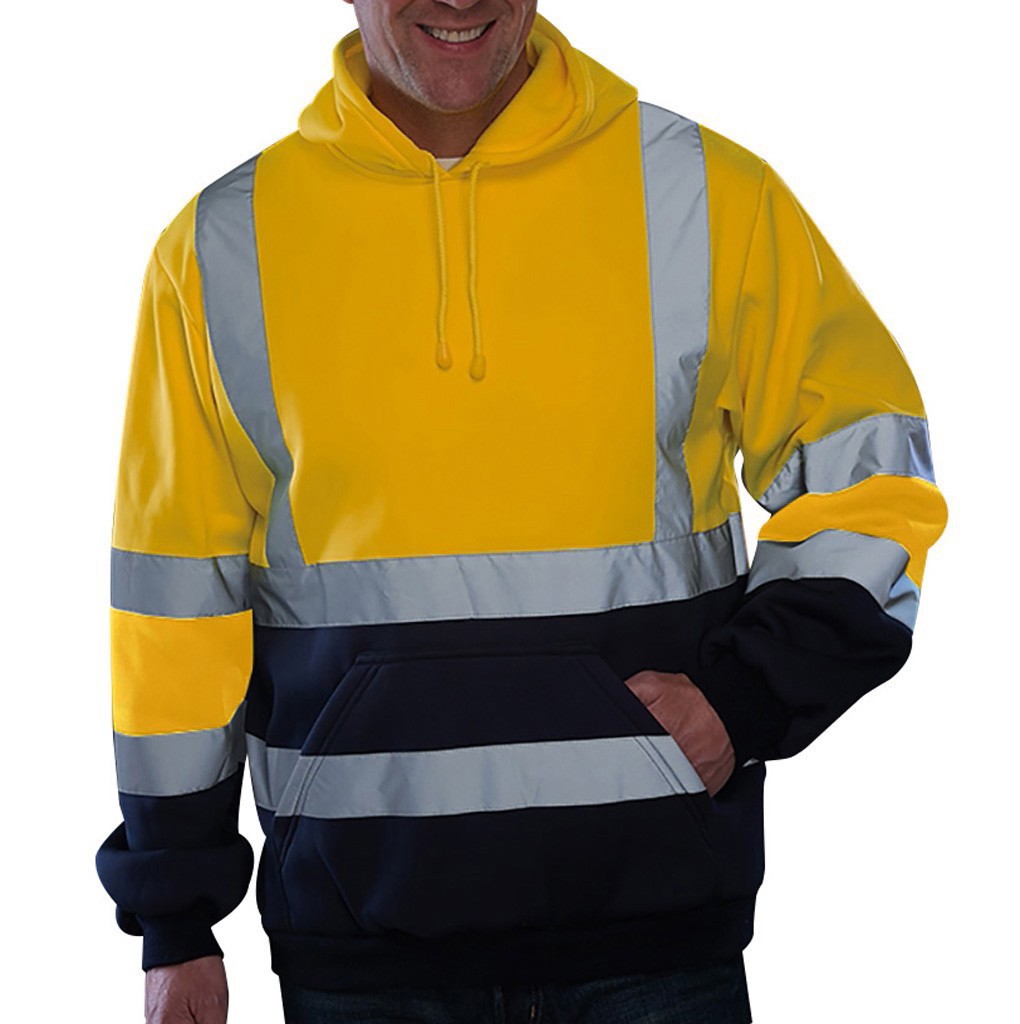 New Product Men's Sports Hooded Reflective Stitching Large Size Sanitation Sweatshirt