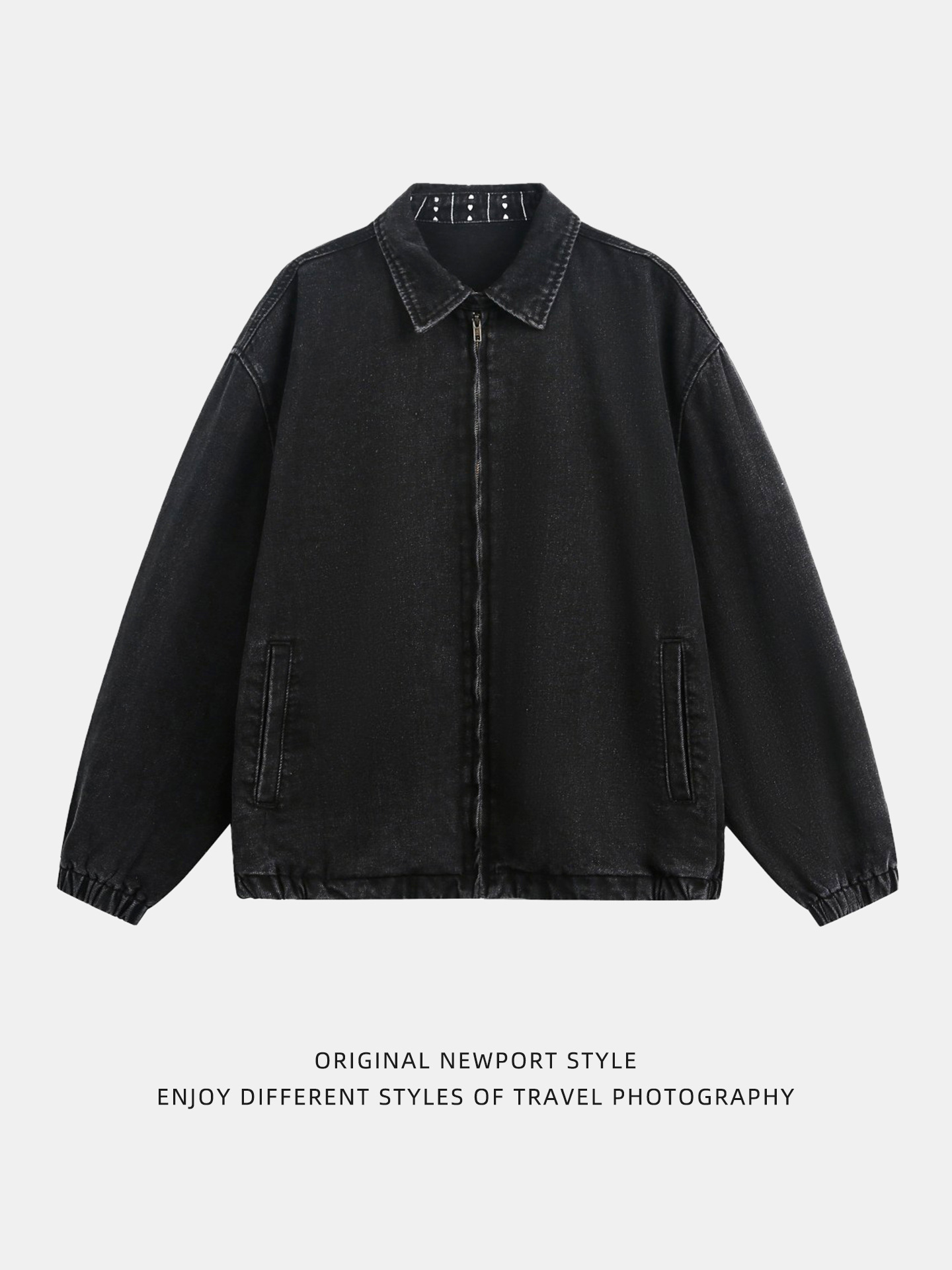 Men’s Washed & Distressed Workwear Denim Jacket — Boxy Cropped Fit, Collar Print, Retro Streetwear | Fall