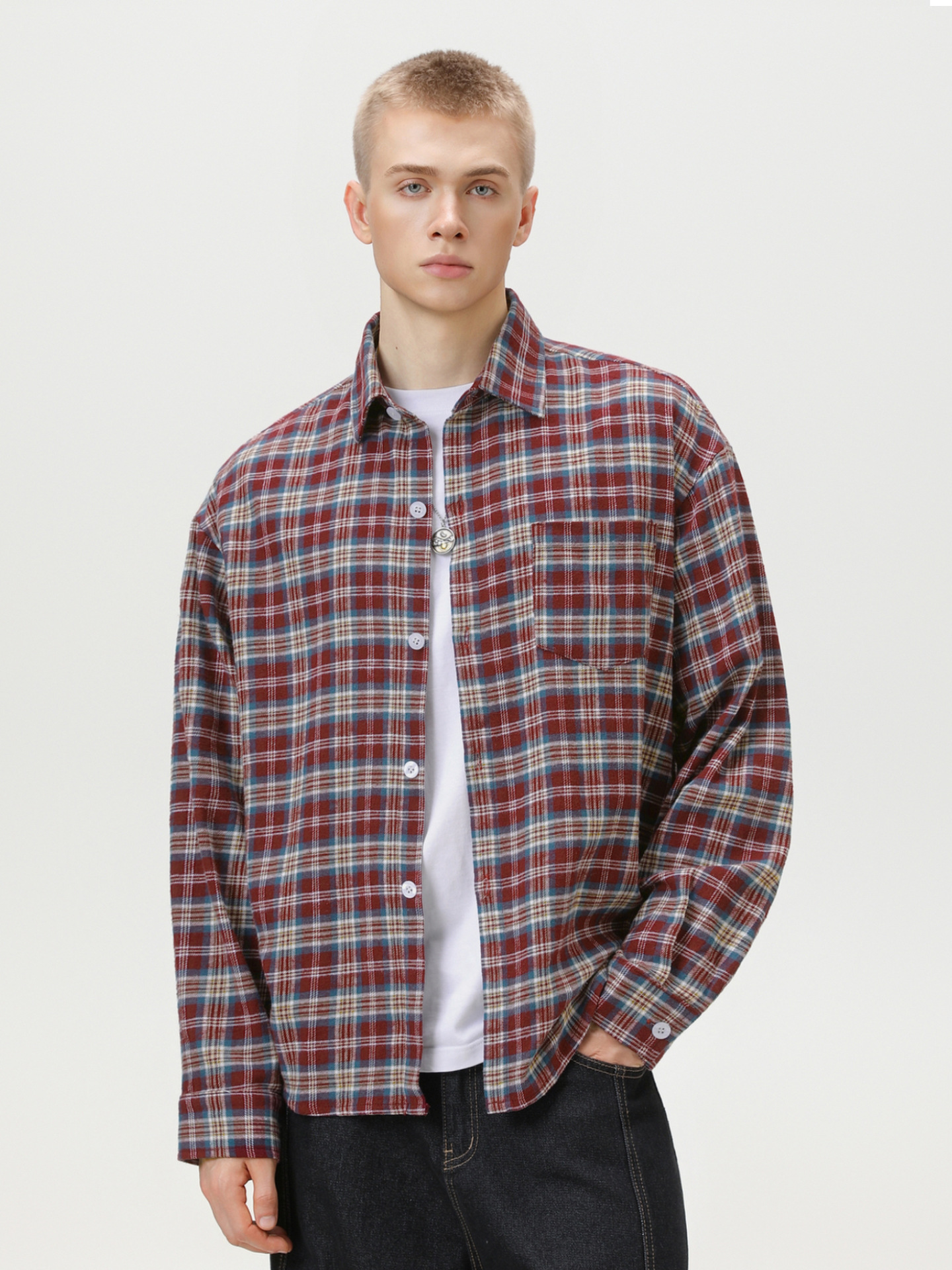 Men’s Vintage Contrast Plaid Shirt — Long Sleeve, Premium Look, Fall Streetwear