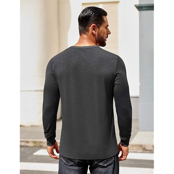 Charcoal Henley Neck Long-Sleeve Fitted Top